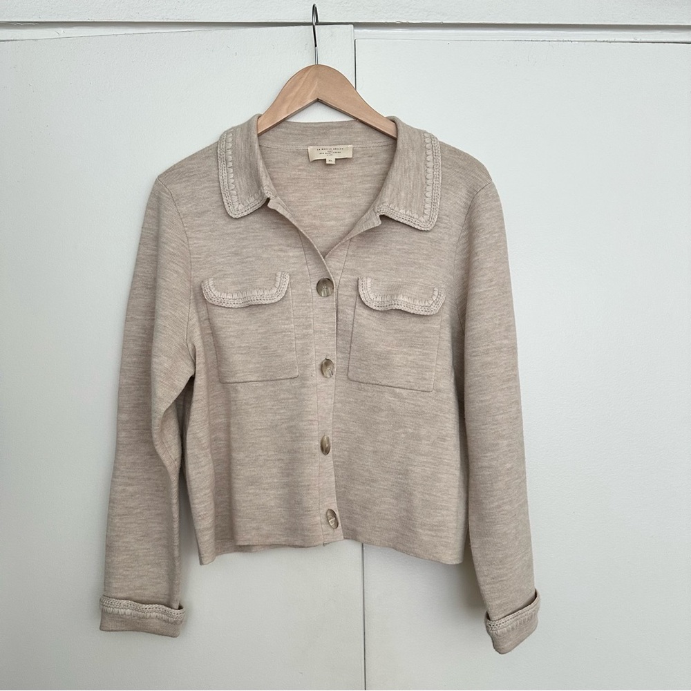 Sezane Betty Cardigan - Mottled beige crochet -  Button-Up Cardigan